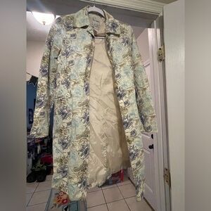 Old Navy Floral Trench Coat - Blue and Cream